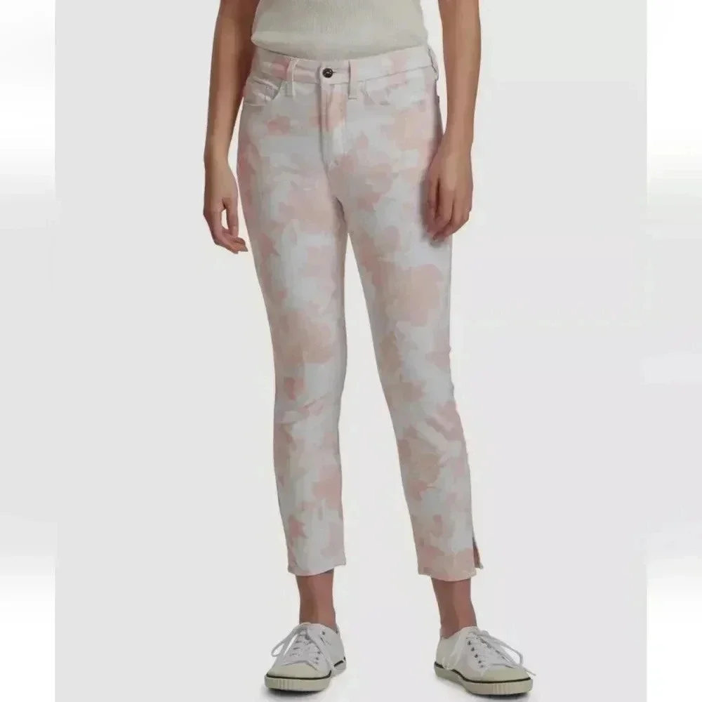 JEN7 by 7 For All Mankind Women's White/Pink Floral Skinny Jeans Pants Size 16 - Picture 1 of 16